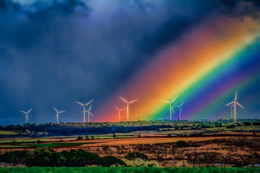 Wind Turbines and Rainbow - Oahu 3