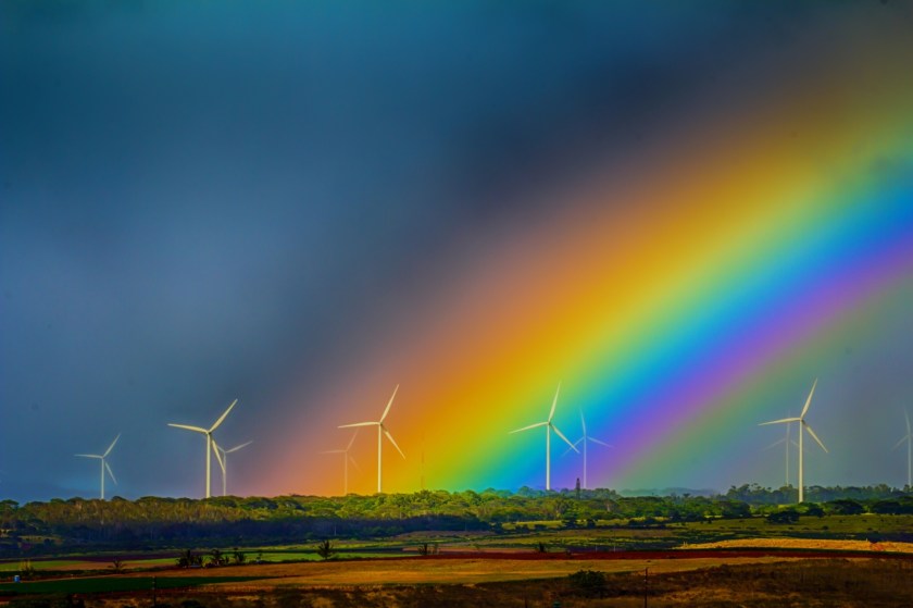 Wind Turbines and Rainbow - Oahu 4